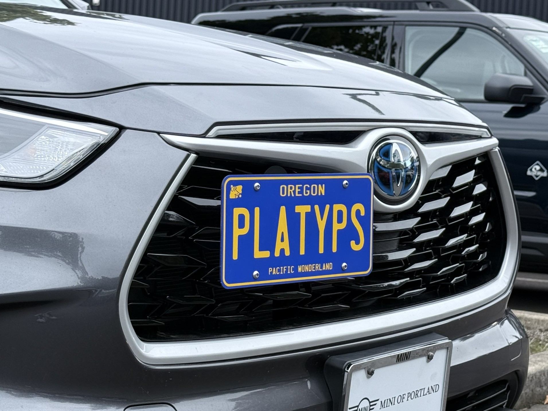 The Platypus License Plate Mount for Toyota Highlander Hybrid 4th gen XU70 2020 to 2025