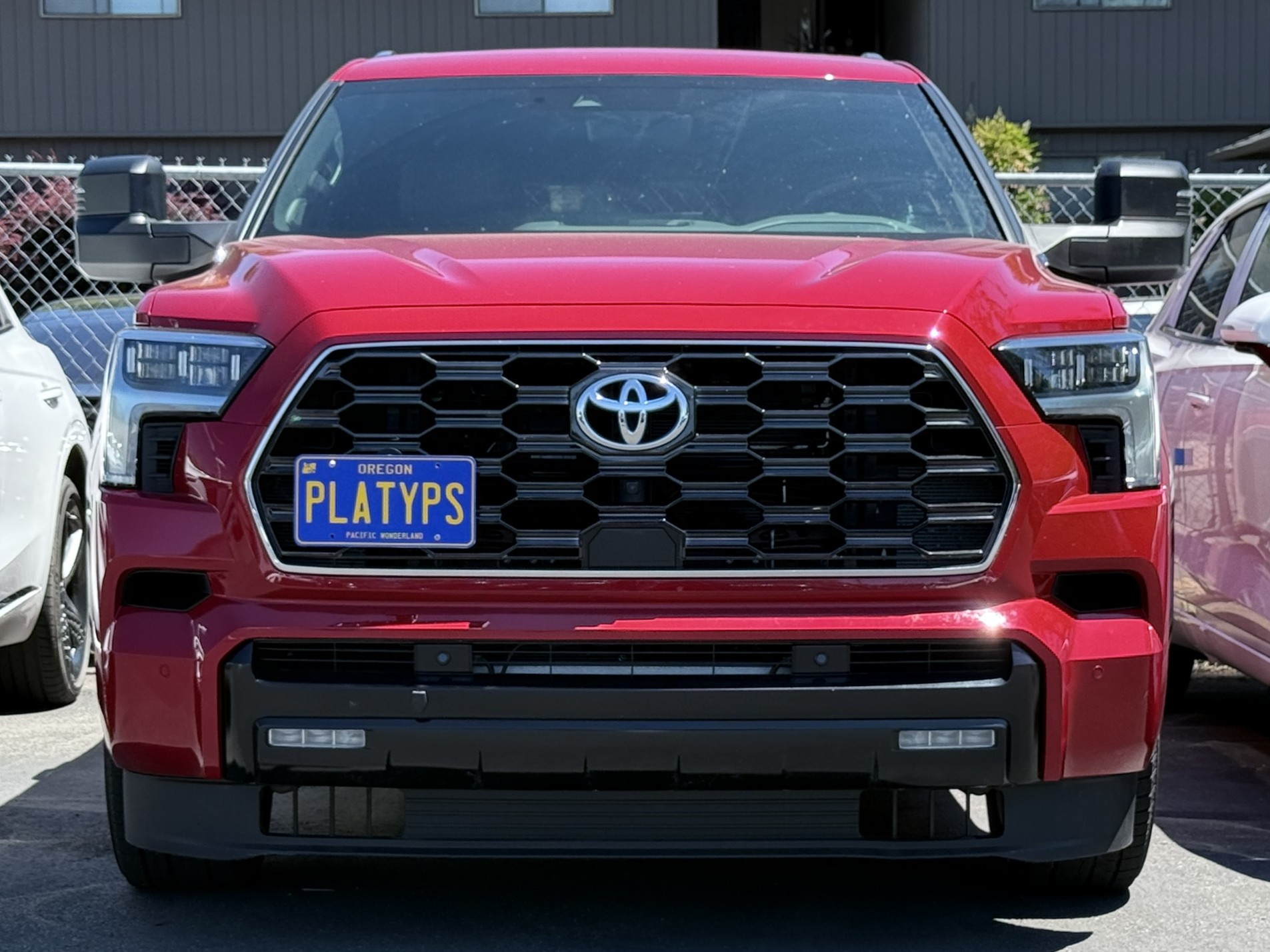 The Platypus License Plate Mount installed on a 2025 Toyota Sequoia Platinum. 