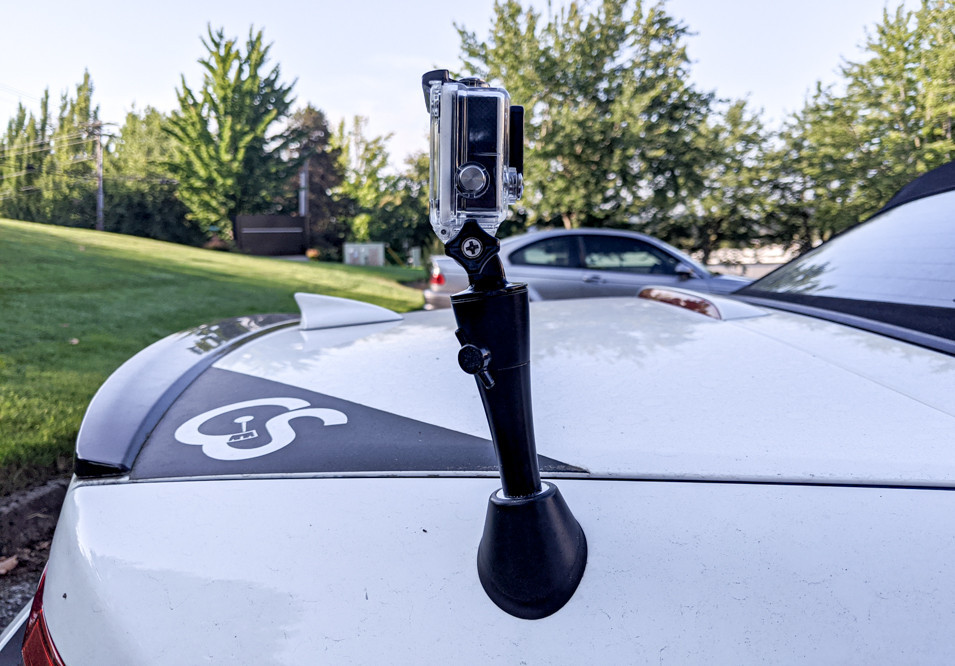 The Antenna Camera Mount with Action Camera (not included), installed at rear fender