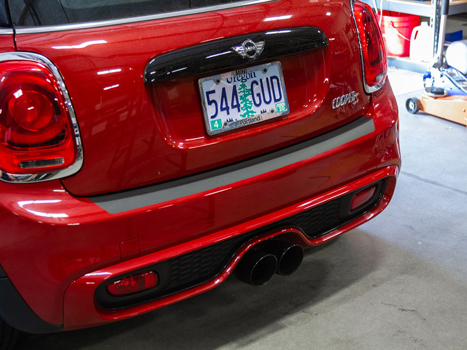 The CravenSpeed Vinyl Rear Bumper Protector installed on a MINI Cooper S F56