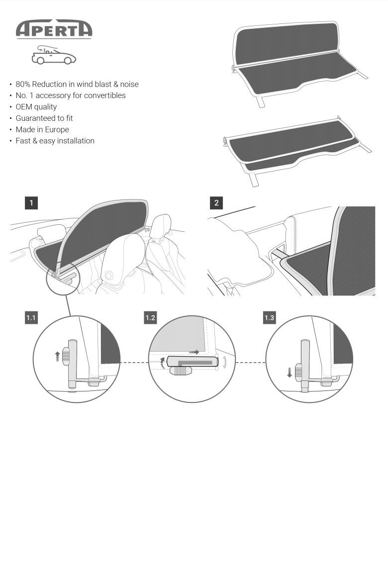 Convertible Wind Deflector for Mercedes-Benz E-Class W212 2010 to 2016 instructions