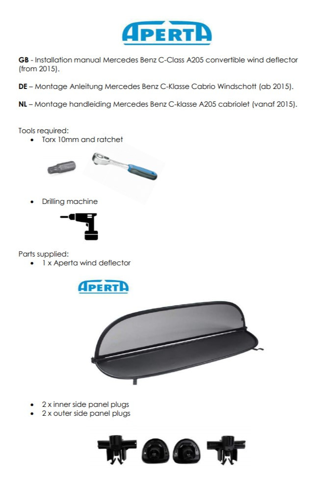 Convertible Wind Deflector for Mercedes-Benz C-Class W205 2015 to 2021 install instructions