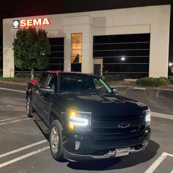 AlphaRex Projection Headlights for Chevrolet Silverado 1500 3rd gen 2014 to 2018 LUXX-Series LED 2016-2018 Black