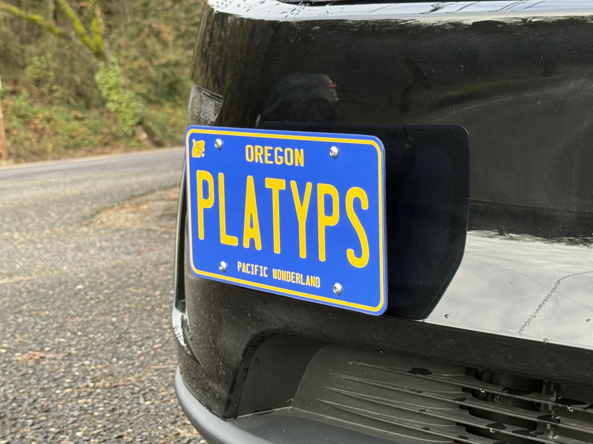 The Platypus License Plate Mount for Tesla Model Y Juniper 2026 to 2028