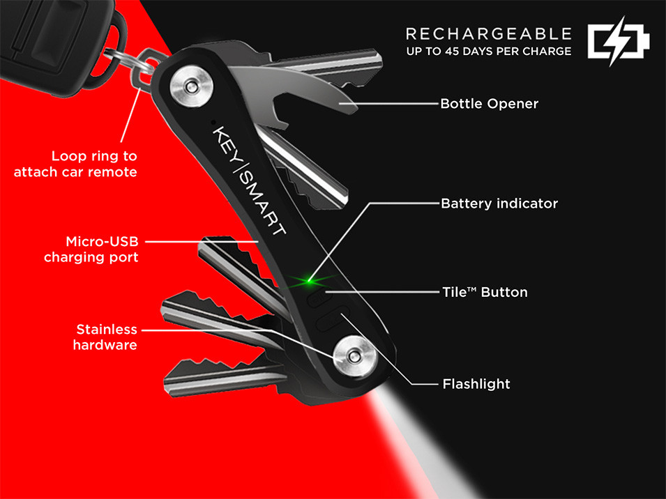 KeySmart Pro with Tile for All Vehicles Red