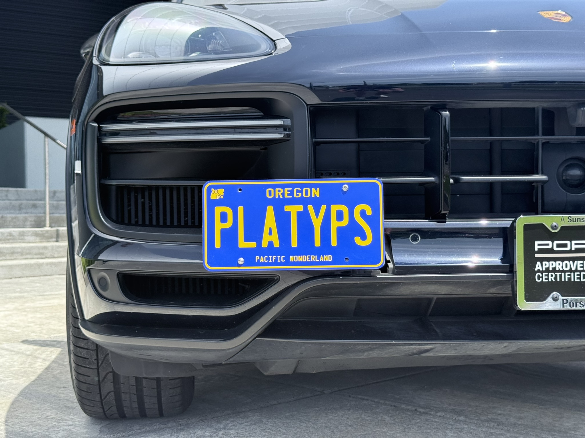 The Platypus License Plate Mount for Porsche Cayenne Coupe 9YB 2020 to 2026 2020-2023 SportDesign Package, Turbo, Turbo GT