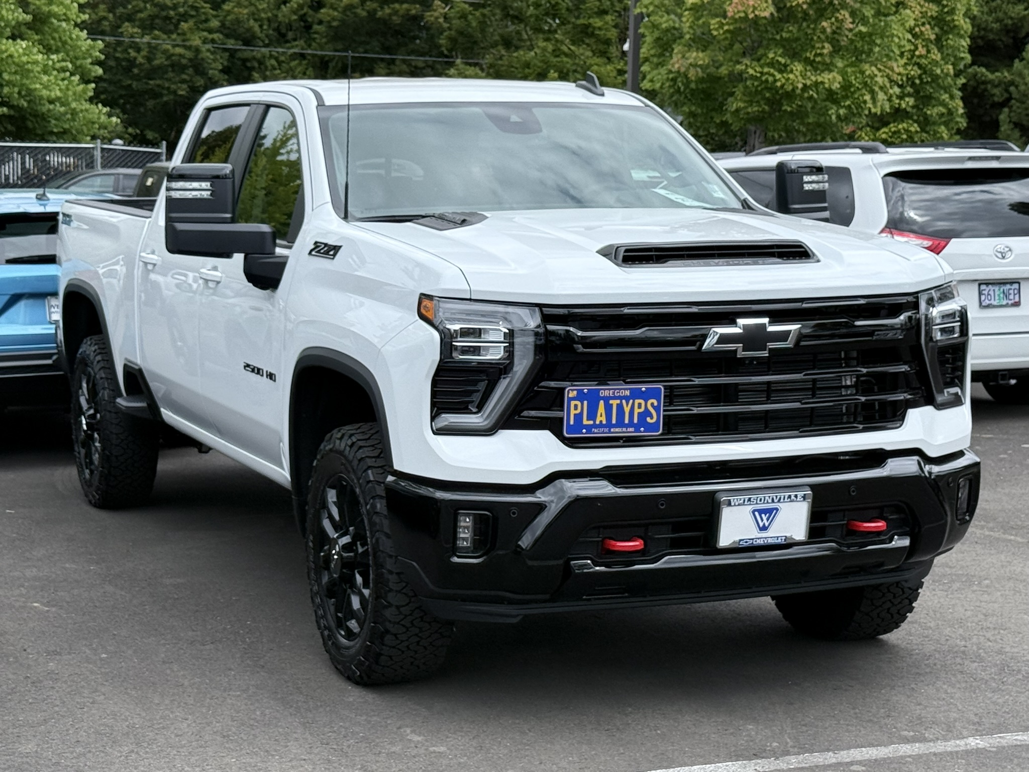 The Platypus License Plate Mount installed on a 2025 Chevrolet Silverado HD LT with the Z71 Off-Road Package