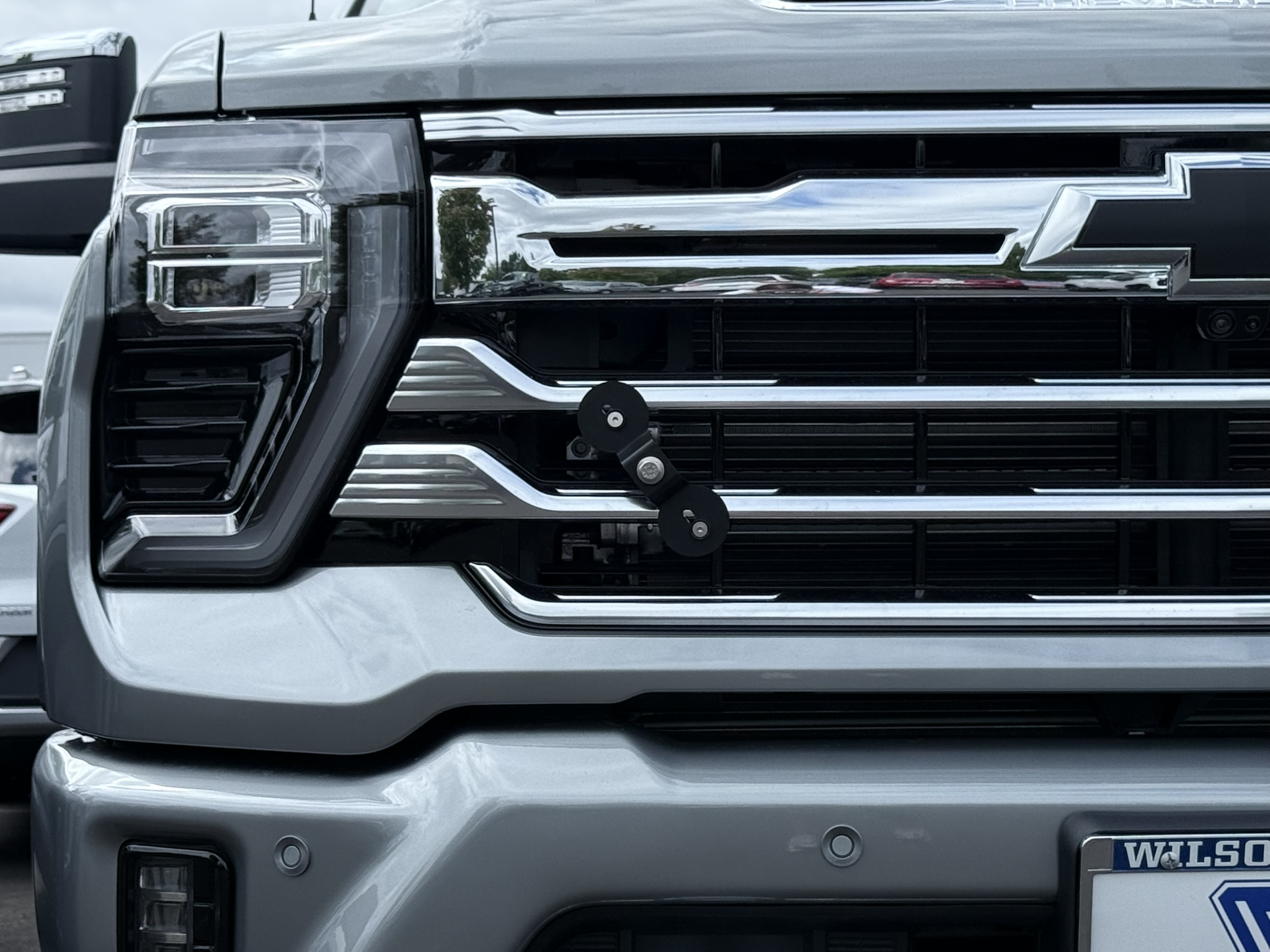 The Platypus License Plate Mount installed on a 2025 Chevrolet Silverado HD High Country. 