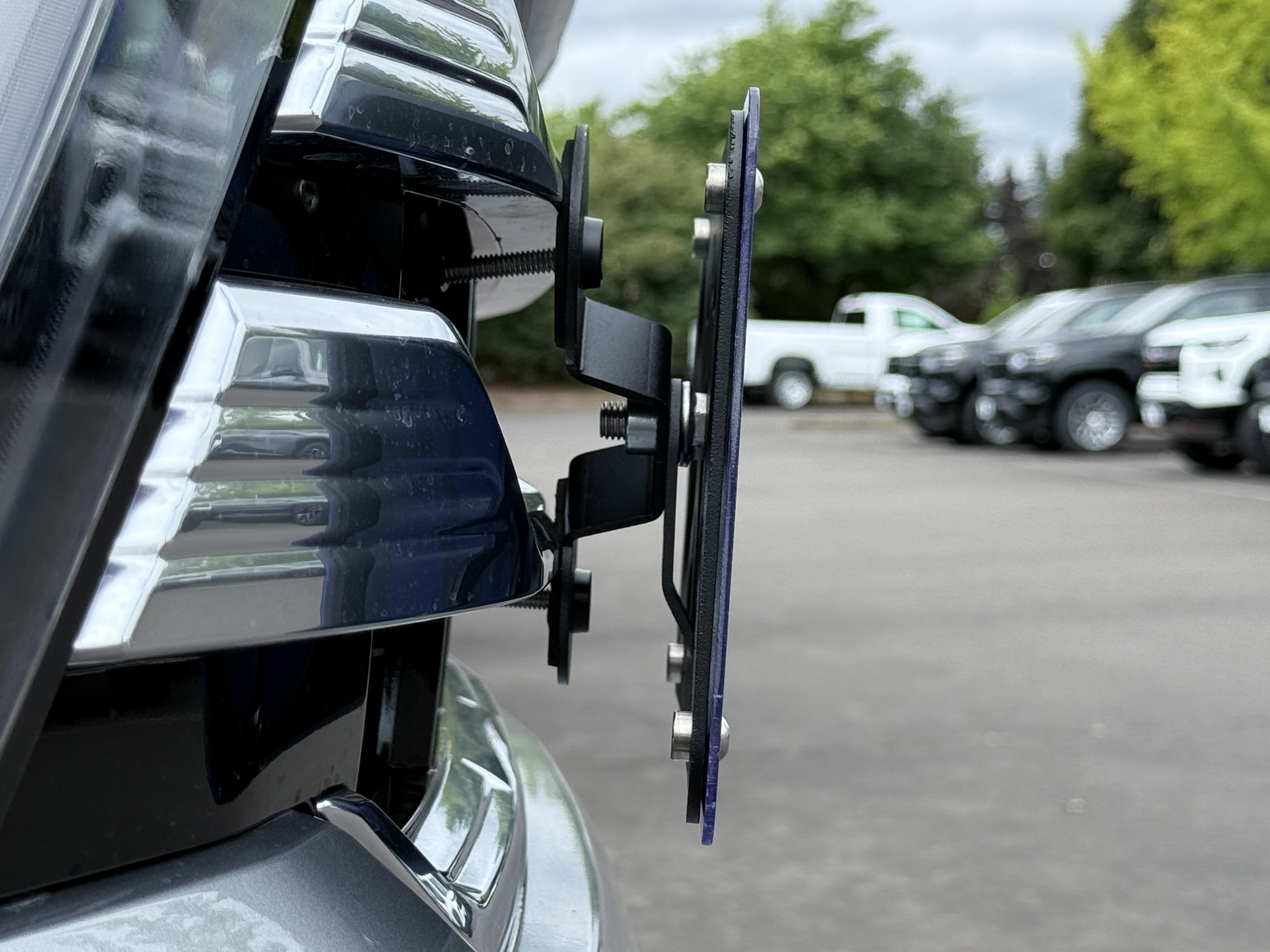 The Platypus License Plate Mount installed on a 2025 Chevrolet Silverado HD High Country. 