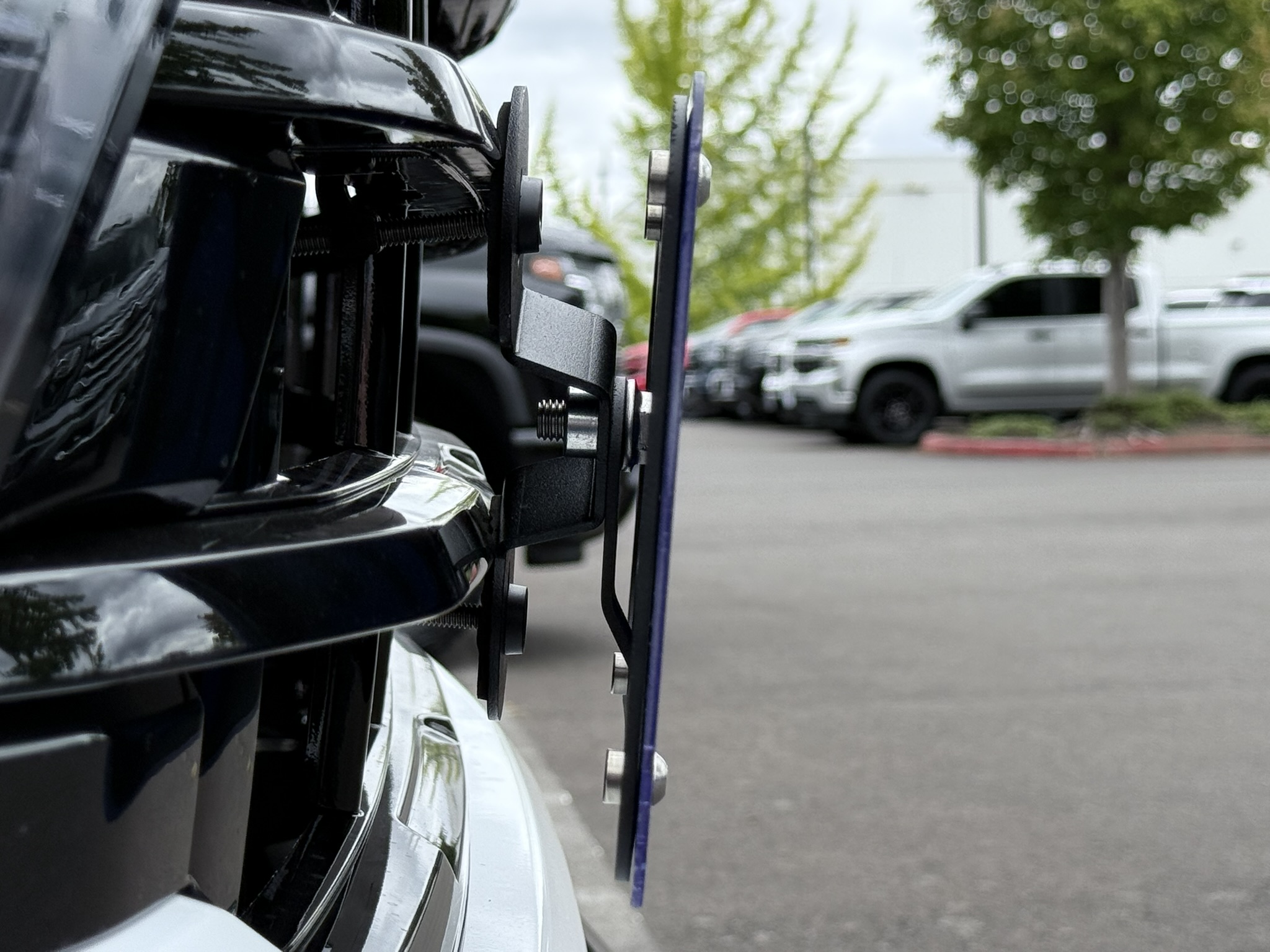 The Platypus License Plate Mount installed on a 2025 Chevrolet Silverado HD LT with the Z71 Off-Road Package