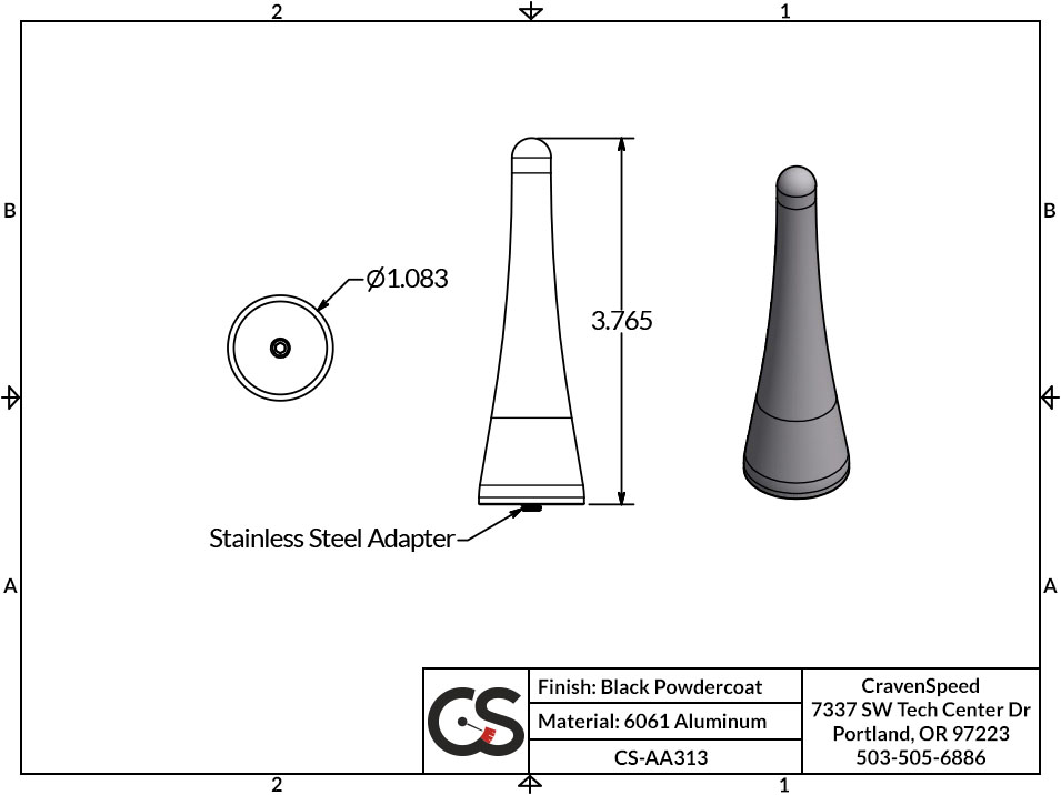 Image to Show Scale for CS-AA313-346 The Original Stubby Antenna for 2006-2015 Mazda Miata