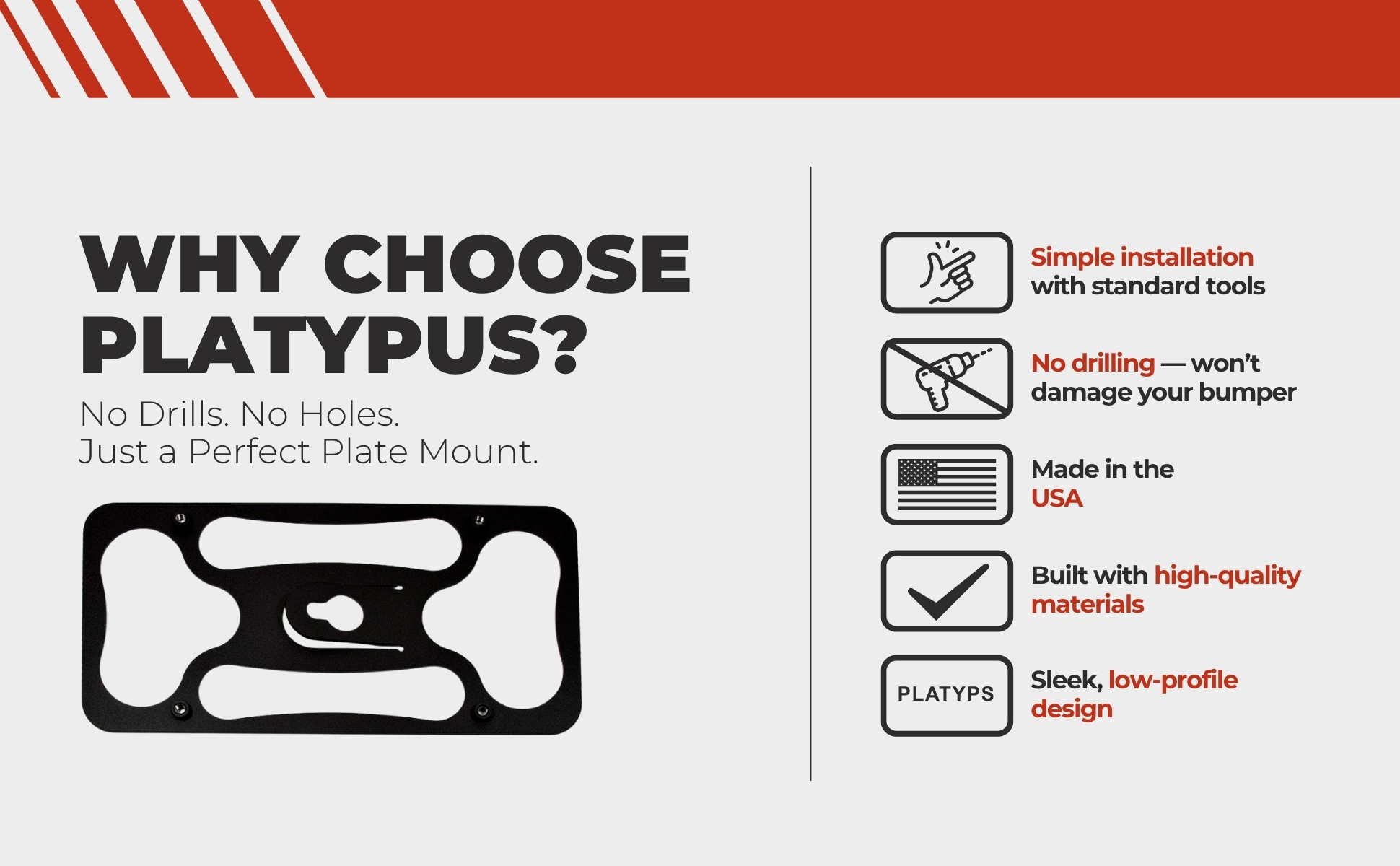 The Platypus License Plate Mount benefits