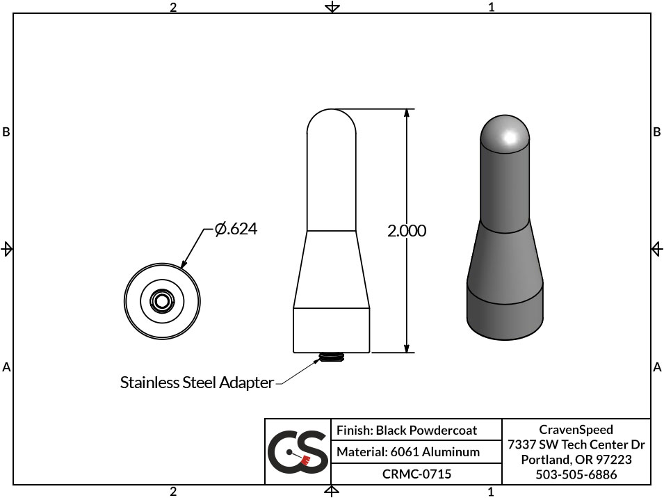 Image to Show Scale for CRMC-0715 Stubby JR Antenna for 2013-2015 Buick Enclave