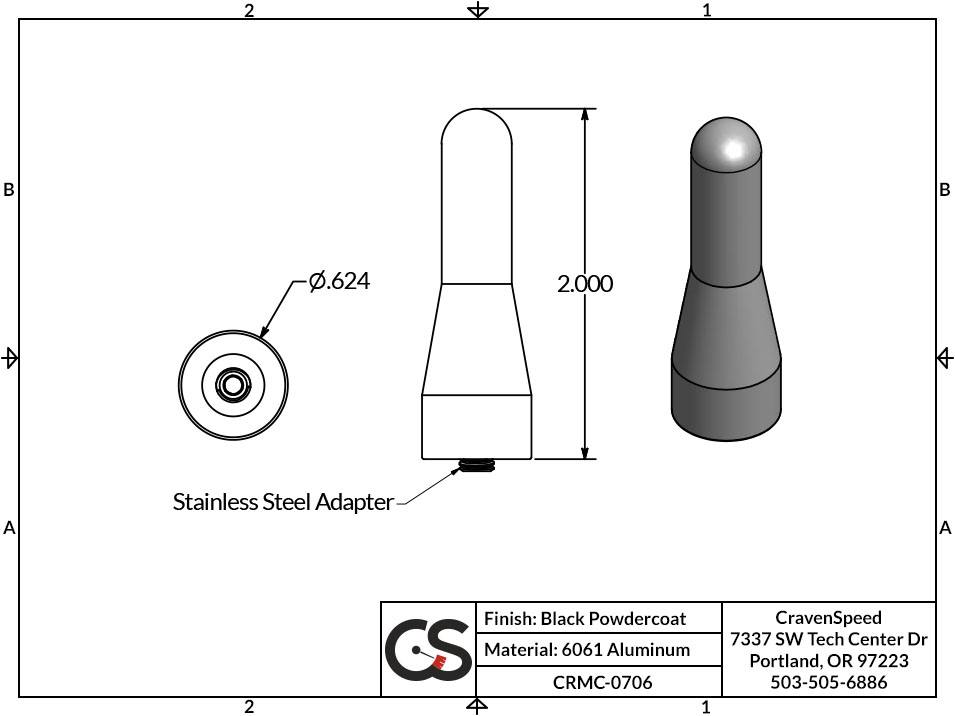 Image to Show Scale for CRMC-0706 Stubby JR Antenna for 2015-2018 Chevy Spark