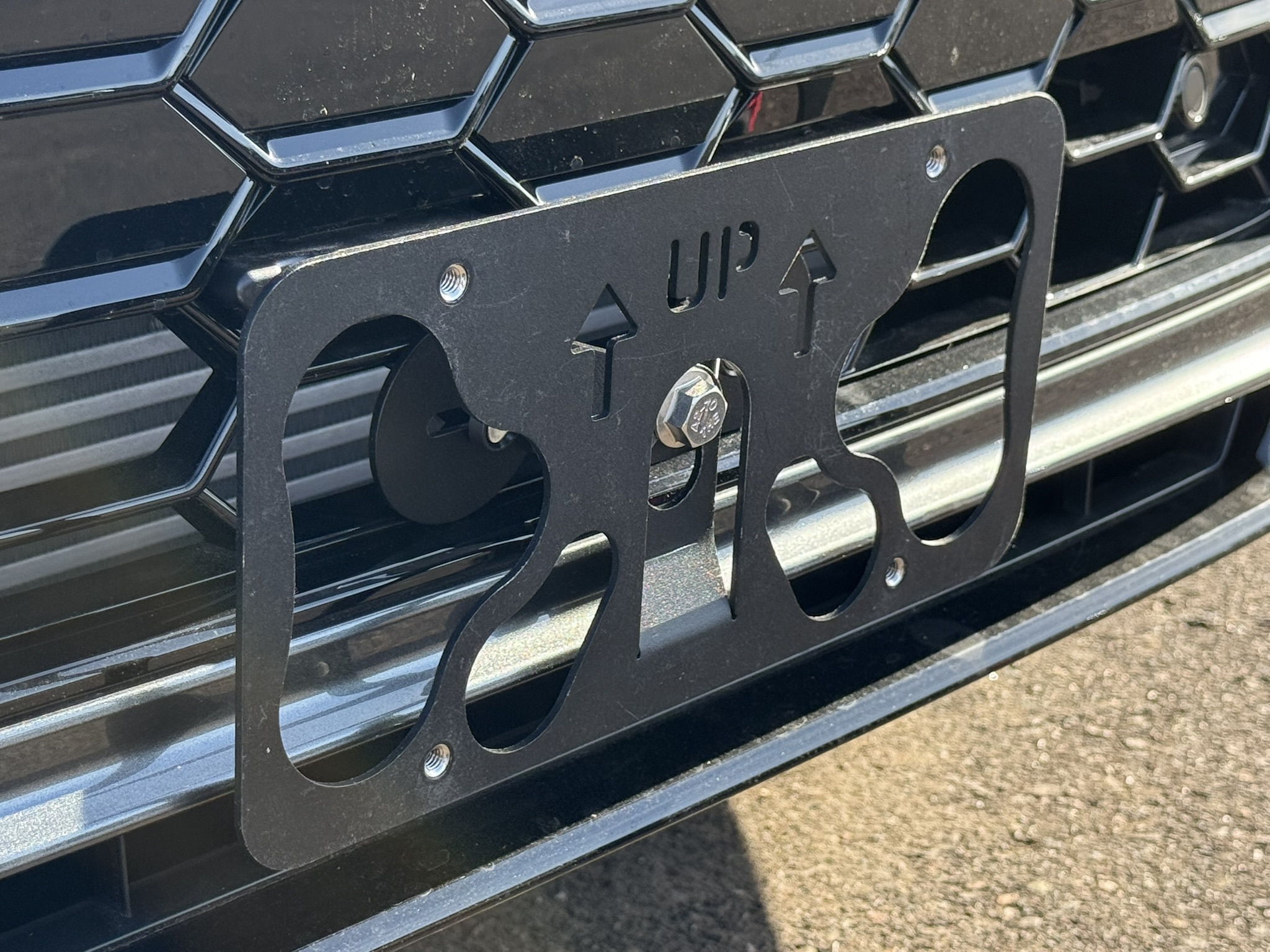 The Platypus License Plate Mount installed on a 2025 Audi A5 Sportback