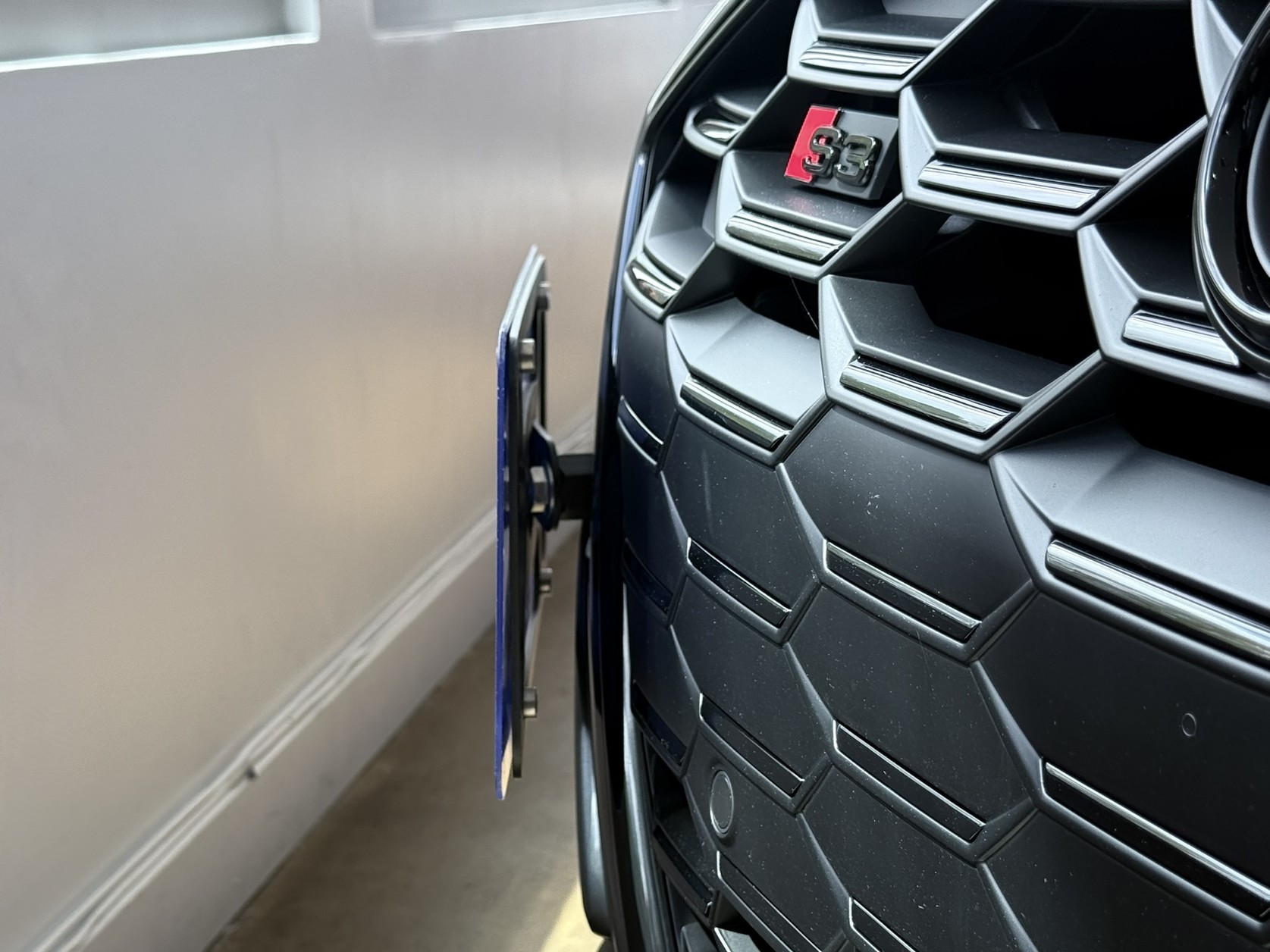 The Platypus License Plate Mount installed on a 2024 Audi S3 