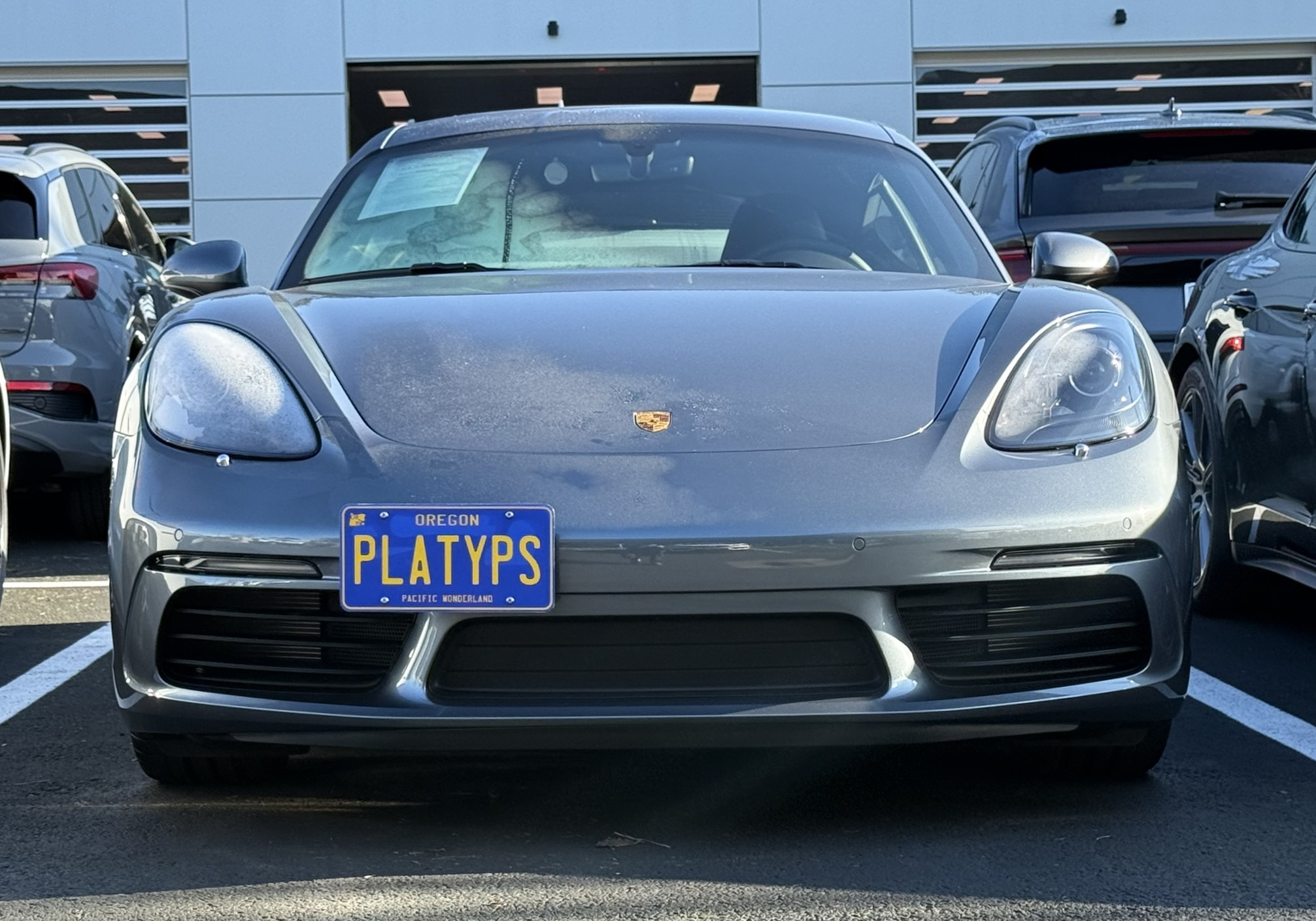 The Platypus License Plate Mount for Porsche 718 Cayman 982 2017 to 2025
