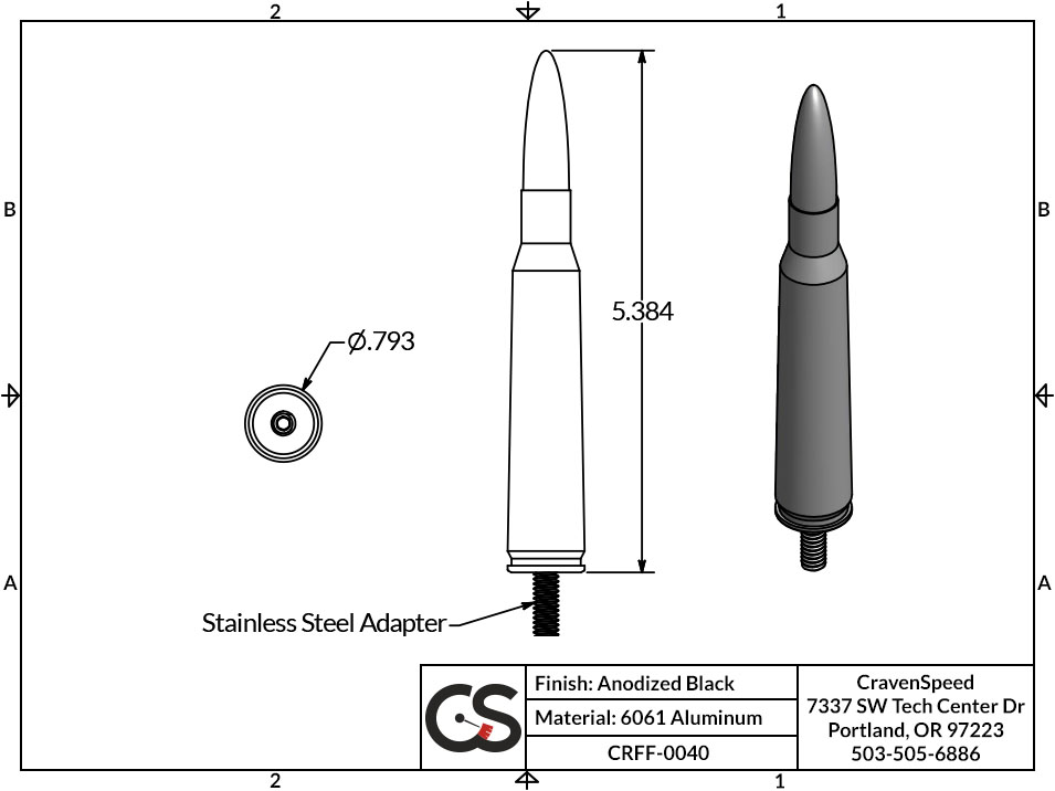 Image to Show Scale for CRFF-0040 Bullet Style Stubby Antenna for 1997-2008 Ford F-150