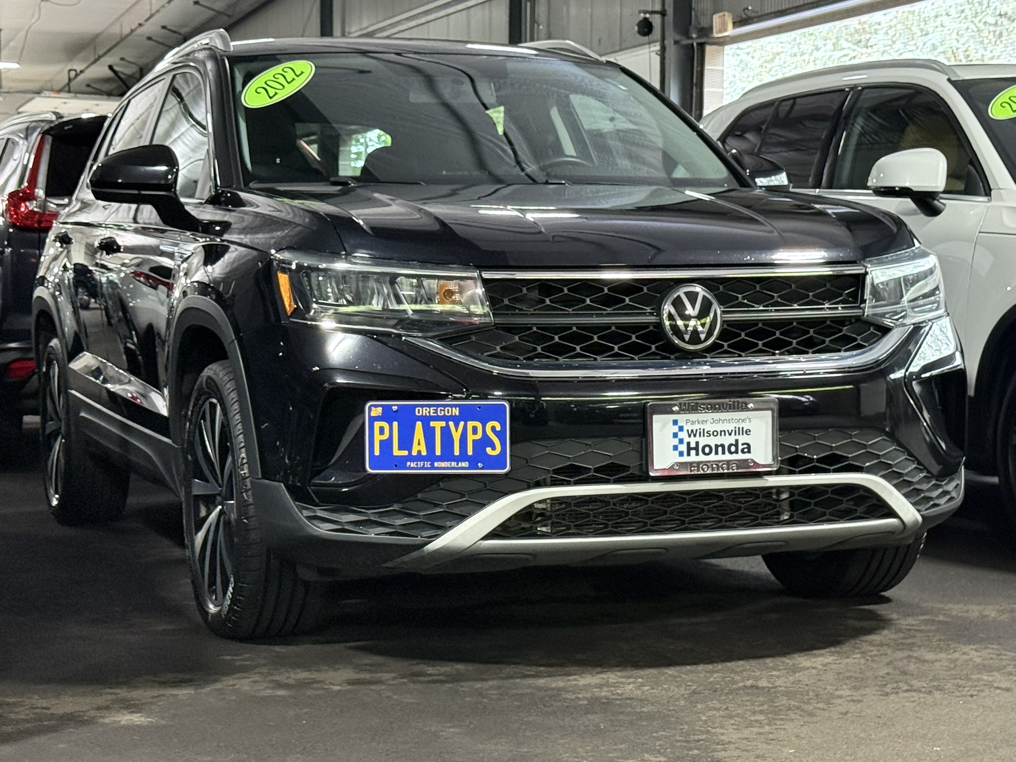 The Platypus License Plate Mount installed on a 2022 Volkswagen Taos