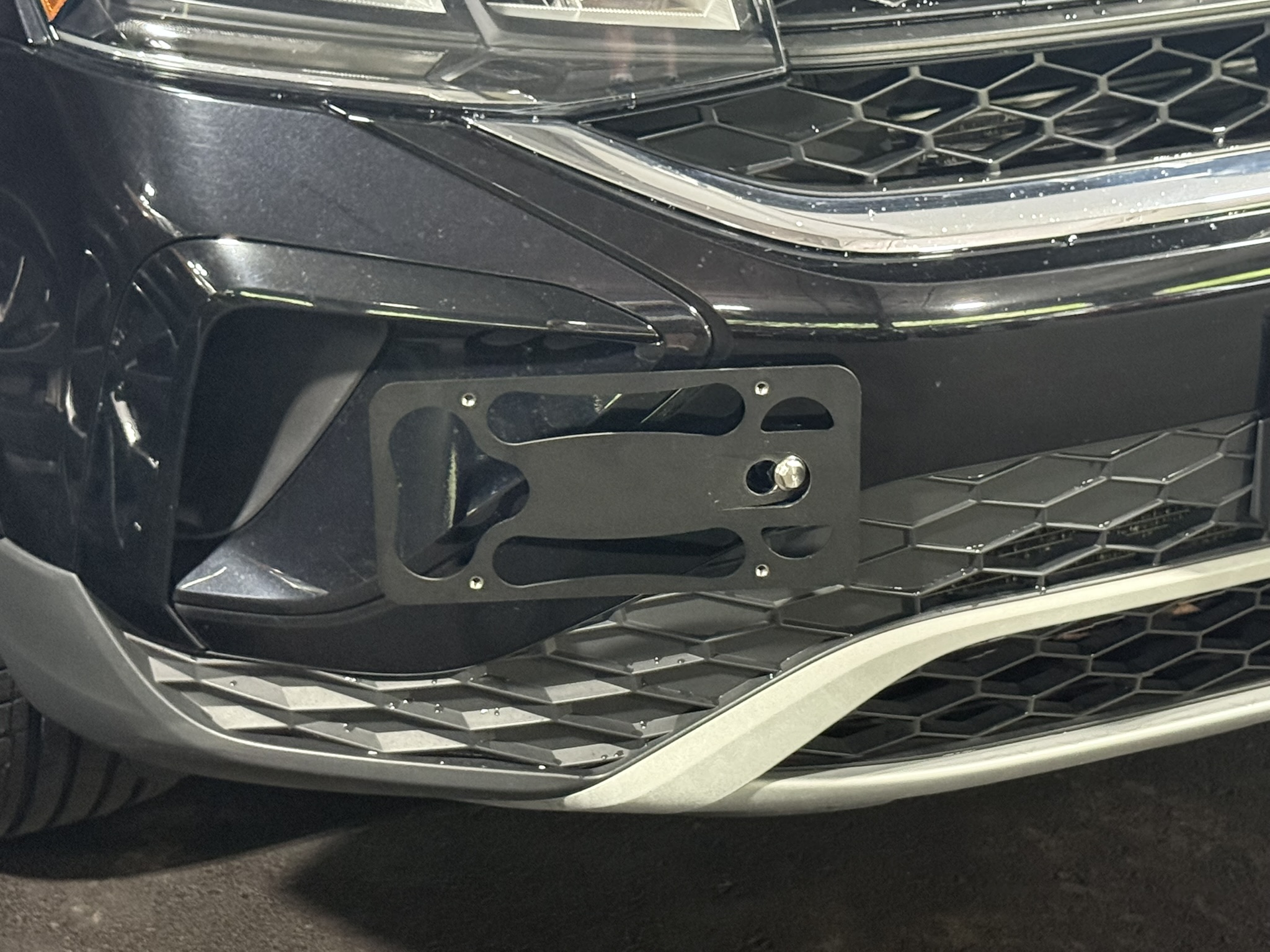 The Platypus License Plate Mount installed on a 2022 Volkswagen Taos