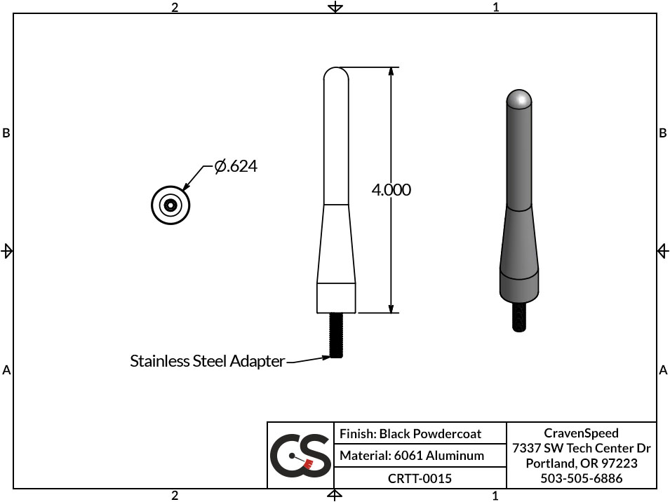 Image to Show Scale for CRTT-0015 The Original Stubby Antenna for 1990-1998 GMC Sierra