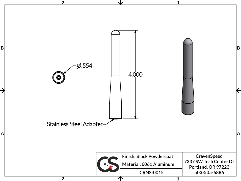 Image to Show Scale for CRNS-0015 The Original Stubby Antenna for 2007-2015 Mitsubishi Lancer EVO