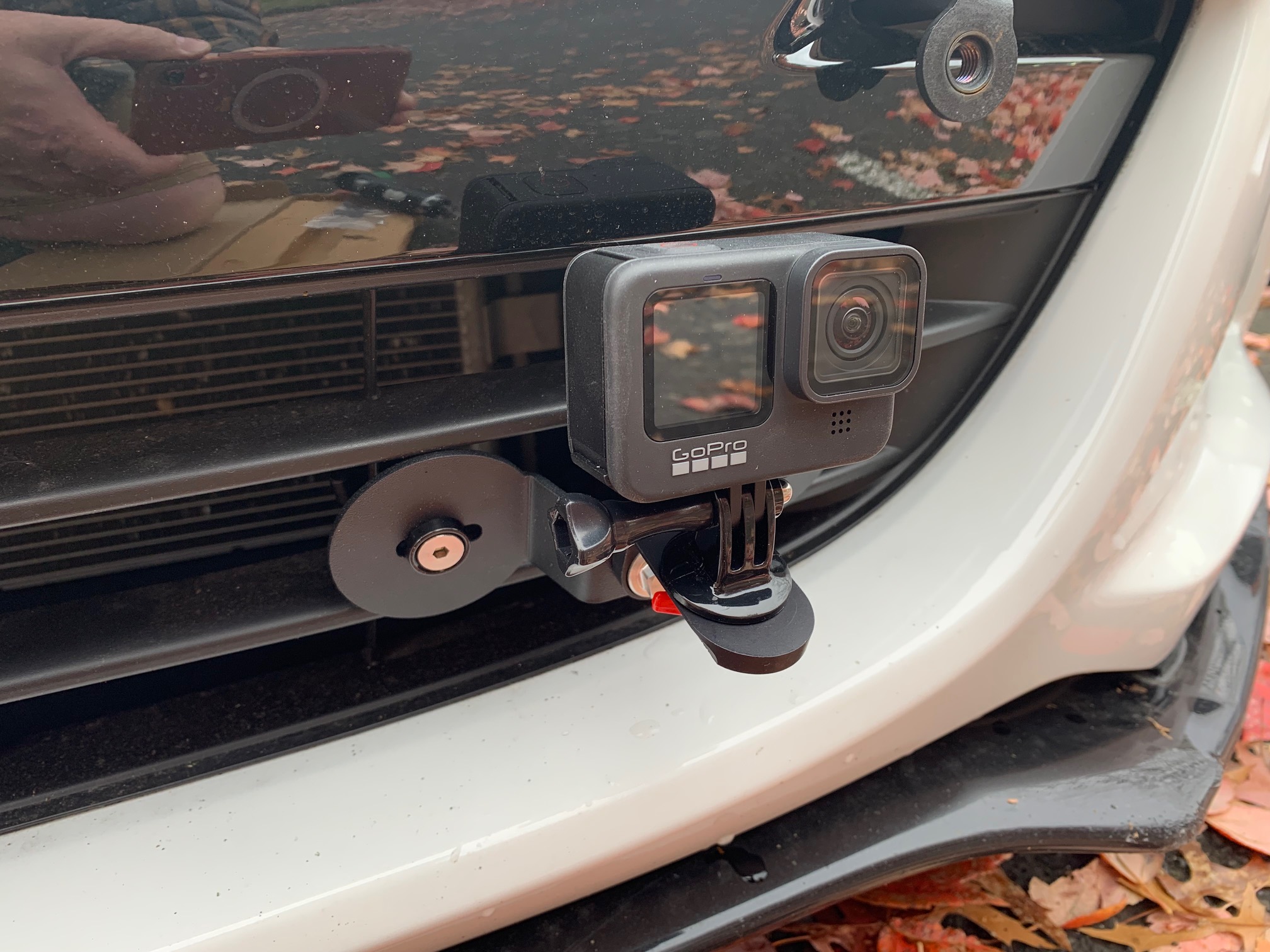 The completed installation of the Action Cam Bumper Mount