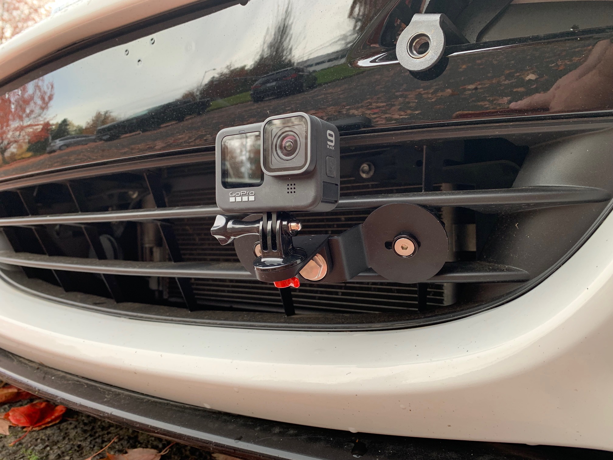 The completed installation of the Action Cam Bumper Mount