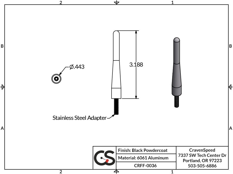 Raderra 8 Inch Black Stainless Steel AM/FM Antenna Mast For 2001-2010 Ford Explorer Sport Trac, Replaces AL3Z18813A
