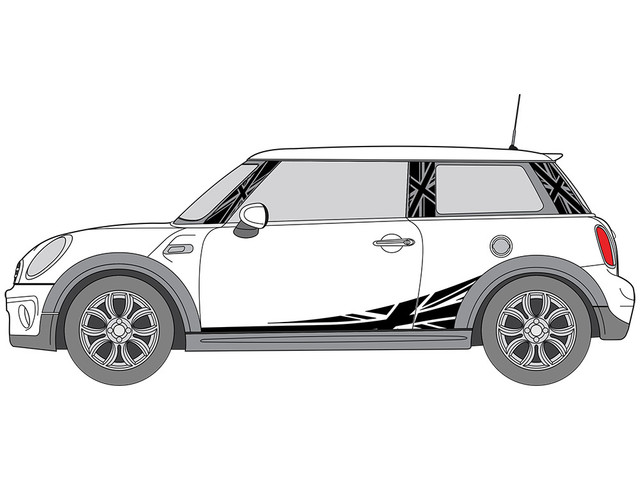 Decal Sets for Mini Cooper F56 Checkered Flag Side Stripes Silver Grey Metallic