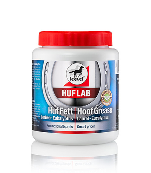 Leovet HOOF LAB Hoof Grease
With laurel and eucalyptus at a smart price.

Nourishes and strengthens the hoof. Regenerates brittle and cracking horn. Eucalyptus oil promotes natural growth and elasticity. Hoof Grease is absorbed quickly and seals moisture in the hoof. The hoof retains its breathability. For beautiful, well-groomed hooves.

Without petroleum jelly, mineral oil and parabens!