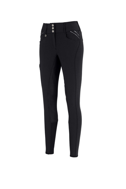 Pikeur Candela Women's Glamour McCrown Breeches
- Basic form CANDELA with subtle glitter applications on pocket cover,
- rear belt loop and mobile phone side pocket
- McCrown full panel
- Modified hook fastenings at waist and metal hangers with Pikeur logo
- Subtle Pikeur embroidered emblem on back of breeches
- Comfortable design at bottom of leg
- High waist
- Two slanting pockets

Material
64% BAUMWOLLE, 29% POLYAMID, 7% ELASTAN