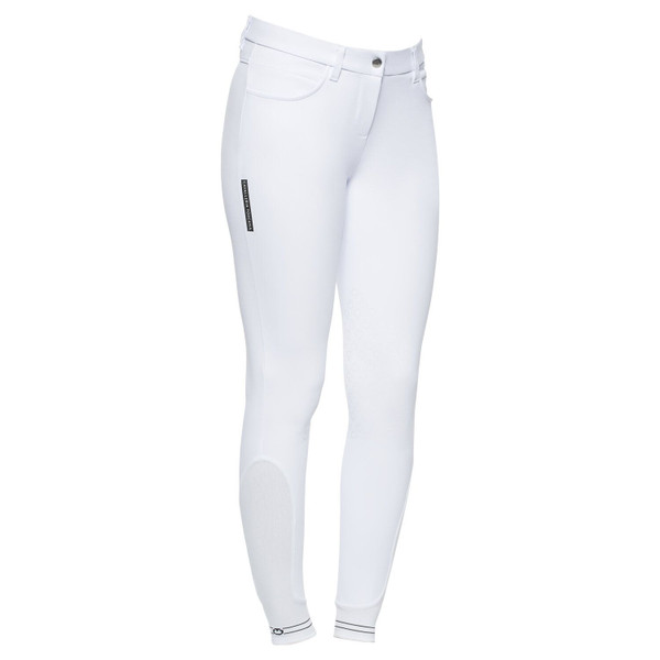 Women's Cavalleria Toscana Breeches with performance tape

The women's riding breeches are made from technical piqué, wich sustains the muscles during the performance and provides benefit to the recovery fase. The fabric adheres perfectly to the body, following through your movements without constriction and providing high comfort and breathability. The material provides UV protection during outdoor activity ad is extremely durable for frequent use and washing. The breeches feature a transparent knee grip, two front pockets and a button fastening. They are refined by a perforated logo tape on the thigh. The stetch-knit socks are refined by a small logo.
• Anti-bacterial
• Breathable
• Anti UV
• Fast drying