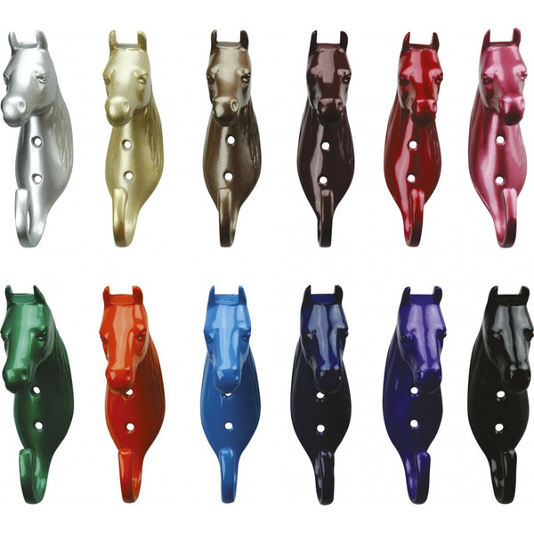 In lacquered aluminium, and in the shape of a horse’s head.
