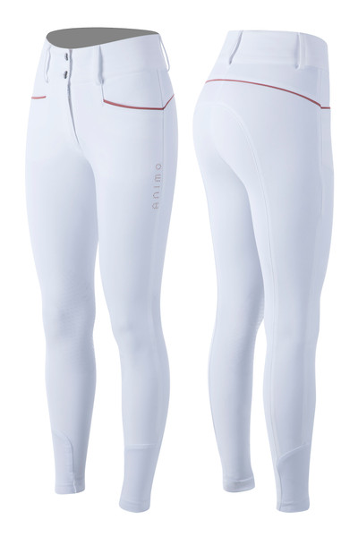 The fashionable women's breeches Noley from the spring/summer collection 2022 convinces with design and function. These breeches are made of polyamide and elastane, which ensures a high wearing comfort while riding. The materials are very durable, high performance and guarantee the highest possible freedom of movement. Due to the high waistband and full seat, the breeches are prevented from slipping at the hips and in the saddle. On the front are 2 pockets, in which smaller utensils find space. The visual highlight, however, is the colored piping and the Animo logo in the same color on the left thigh, which are in the trend colors of the season. The fashionable women's breeches Noley from the spring/summer collection 2022 convinces with design and function. These breeches are made of polyamide and elastane, which ensures a high wearing comfort while riding. The materials are very durable, high performance and guarantee the highest possible freedom of movement. Due to the high waistband and full seat, the breeches are prevented from slipping at the hips and in the saddle. On the front are 2 pockets, in which smaller utensils find space. The visual highlight, however, is the colored piping and the Animo logo in the same color on the left thigh, which are in the trend colors of the season.
