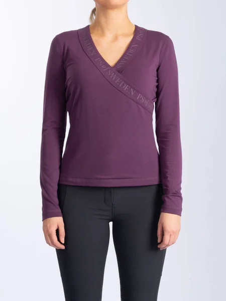 Long sleeve wrap top made in super soft lyocell blend. The V neckline has a tonal logo print all around, giving a fashionable touch to this comfortable piece.