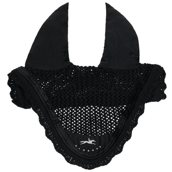 The elastic ears of the SCHOCKEMOEHLE FLY VEIL add comfort and improve the correct fit. Crocheted fly veil with two coloured cords and Logo embroidery. The elastic ears of the SCHOCKEMOEHLE FLY VEIL add comfort and improve the correct fit. Crocheted fly veil with two coloured cords and Logo embroidery.