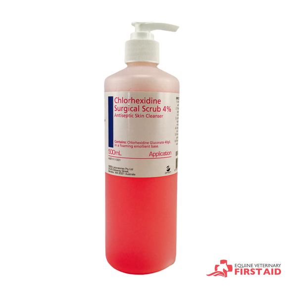 Chlorhexidine gluconate 40mg/ml (4% w/v) with a non-irritant detergent
Antiseptic & disinfectant with broad spectrum antimicrobial activity (disrupts the plasma membrane of microbial cell) and sustained residual effect due to binding with skin proteins
Contains a soaping agent so will lather up when used, facilitating debris removal

VET TIP

Wound cleaning solution – add 40ml to 1L water and clean wounds directly; ensure any residual solution is washed off with clean water.
Can be applied directly to intact skin and worked into a lather. For best results, allow lather to sit on skin for 5 minutes before rinsing off with clean water.