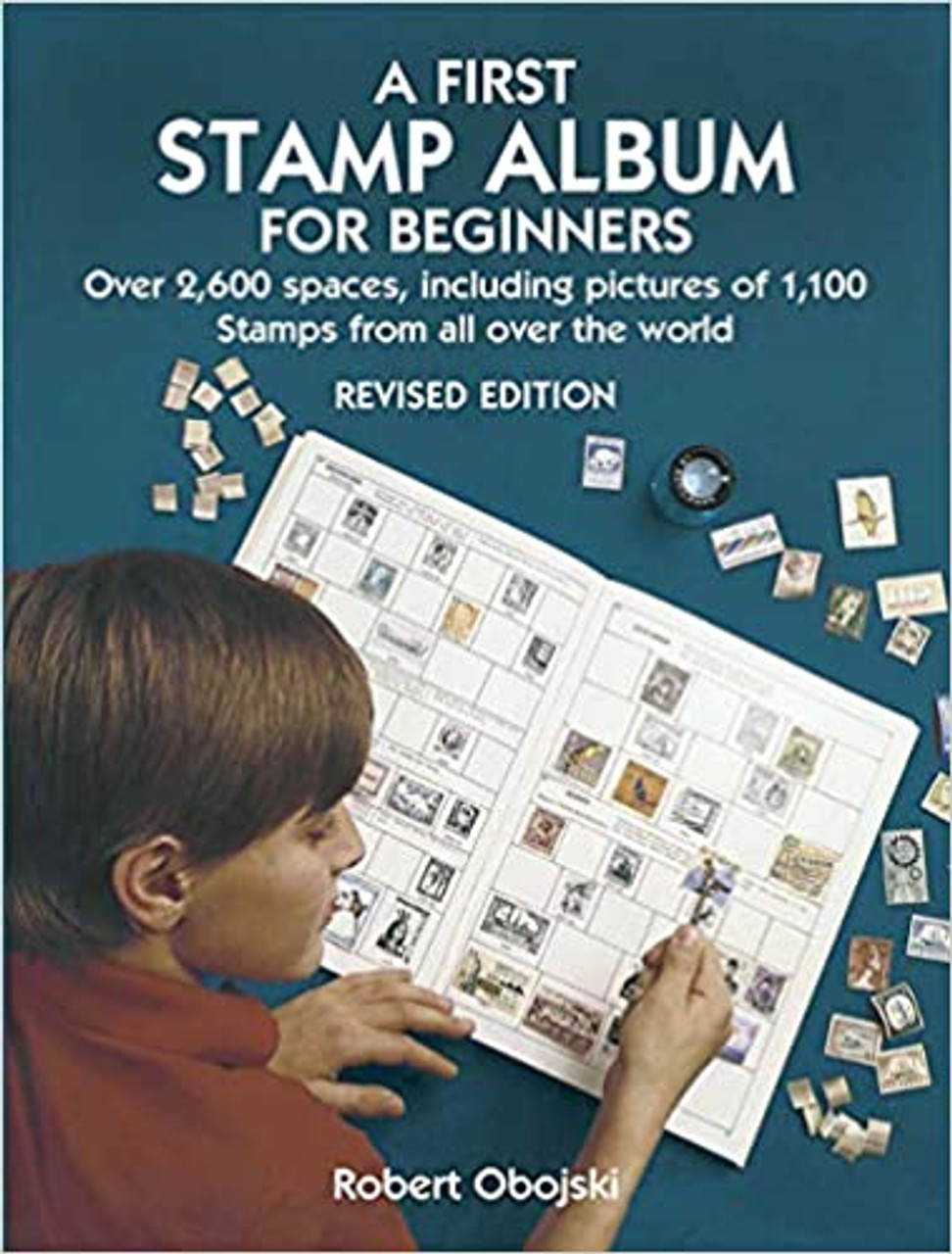 BEGINNER STAMP ALBUM W/100 WORLDWIDE STAMPS- GREAT FOR KIDS OF ALL