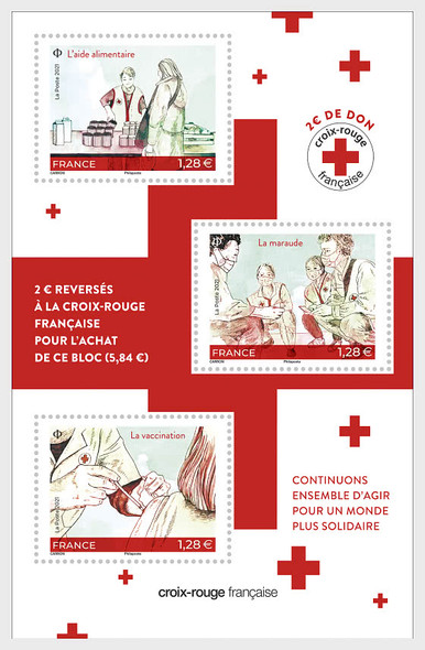FRANCE (2021)- Red Cross Sheet of 3v- Vaccination,etc.