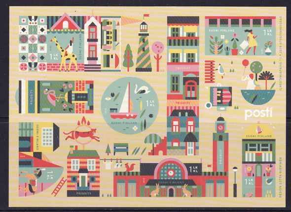 FINLAND (2015) : Autumn Animal Town- Sheet of 6- odd shapes
