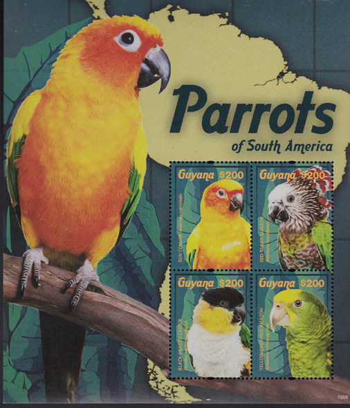 GUYANA: Parrots 2015- Sheet of 4- LAST ONE