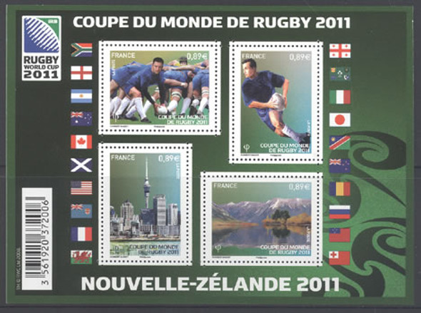 FRANCE- Rugby World Cup 2011- Sheet of 4- players- mountain and city view