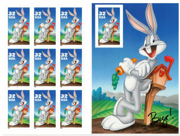 U.S.- 32c Bugs Bunny (1997) Sheet of 10 values #3137 w/Bugs Bunny USPS Souvenir Page
