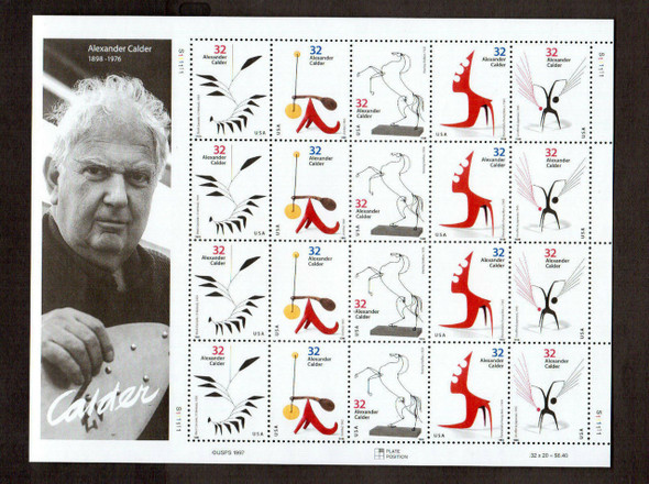 US (1998)- 32c Alexander Calder Sculptures #3198-3202 sold with USPS Commemorative Panel