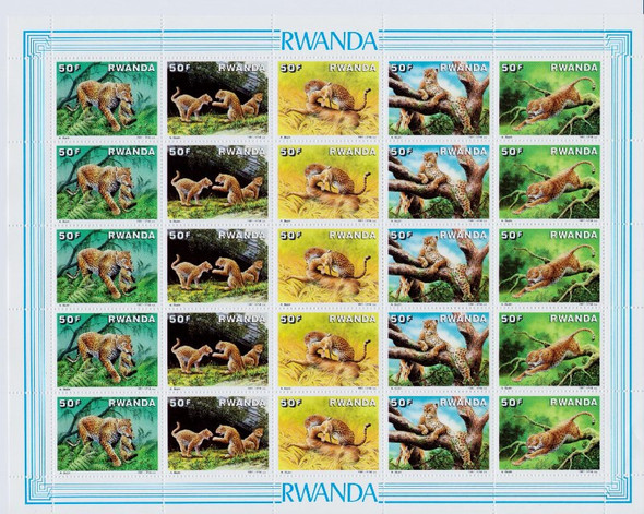 RWANDA (1987) Cheetahs  - Scott 1292-6- FULL SHEET cv$175