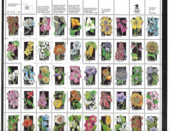 USPS (1992)- -WILDFLOWERS STAMP 64 PAGE STAMP ALBUM W/COMPLETE SHEET