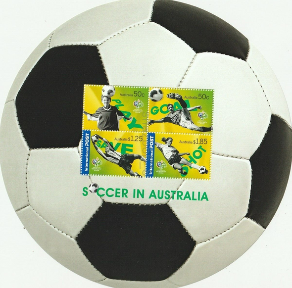 AUSTRALIA (2006)- SOCCER IN AUSTRALIA - LARGE SOCCER BALL SHAPED SHEET! UNUSUAL! MNH