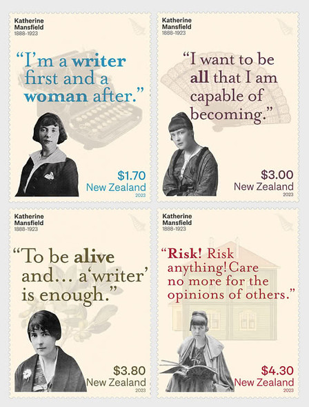 NEW ZEALAND (2023)- Katherine Mansfield 1888-1923, writer- 4v