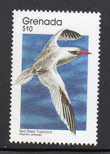 GRENADA (1989)- $10 VALUE BIRD DEFINITIVE- FRED-BILLED TROPICBIRD